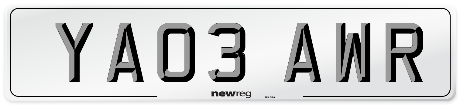YA03 AWR Number Plate from New Reg